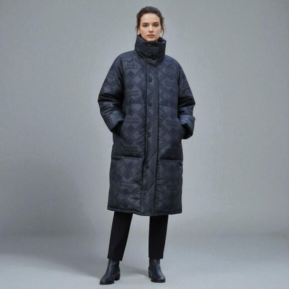 Melanie Lyne Designer Long Puffer Coat Women's 8 Down Feather Cowl Neck Black - Picture 1 of 16